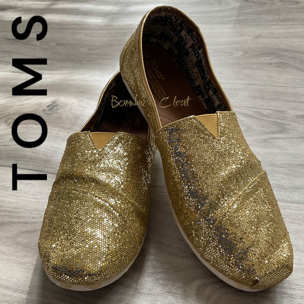 TOMS Alpargata slip on sparkly gold glitter shoes women size 7 youth size 5